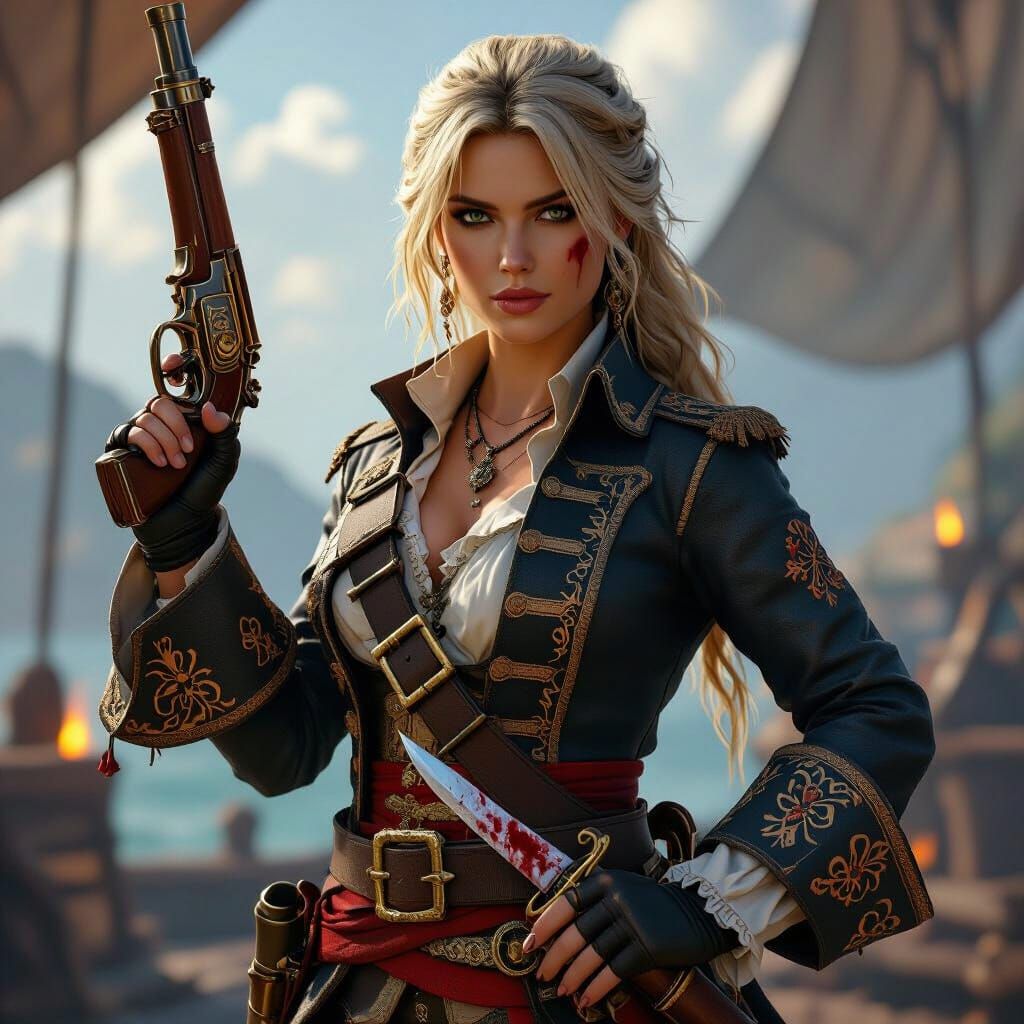 Heroic Blonde Pirate in 3D Game Style