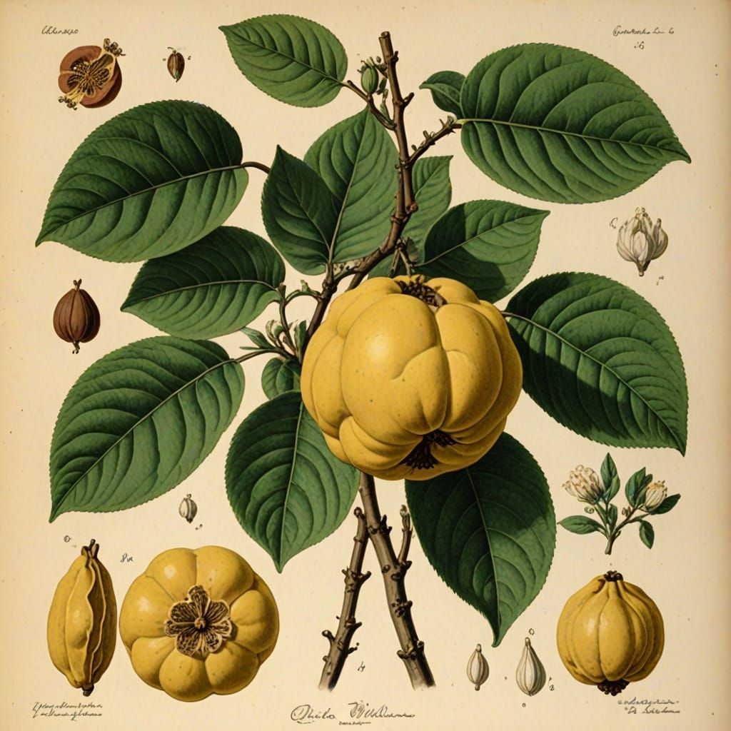 Botanical Illustration of a Quince