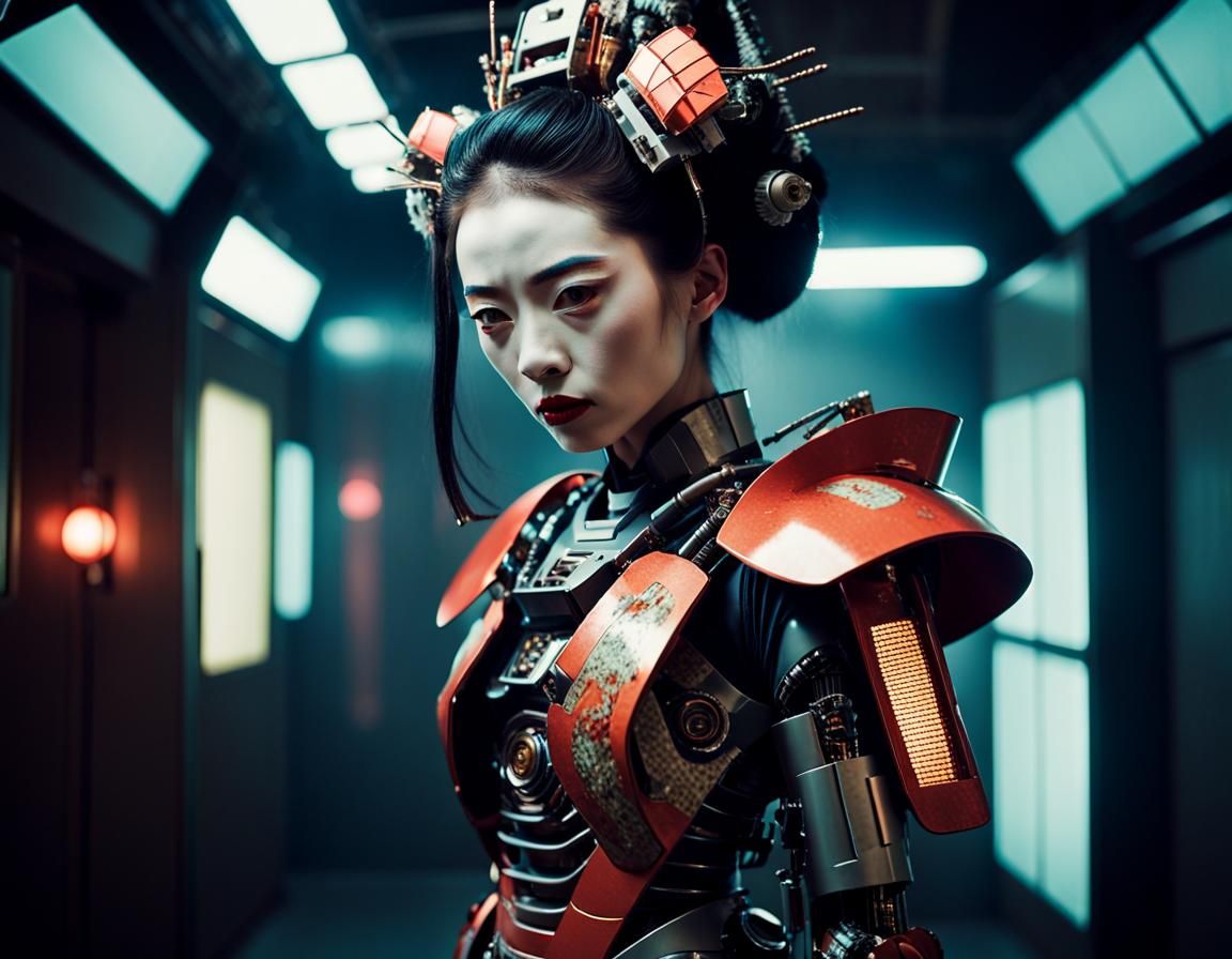 Geisha Supermodel in Dark Future: Hyperrealistic Fashion Edi...