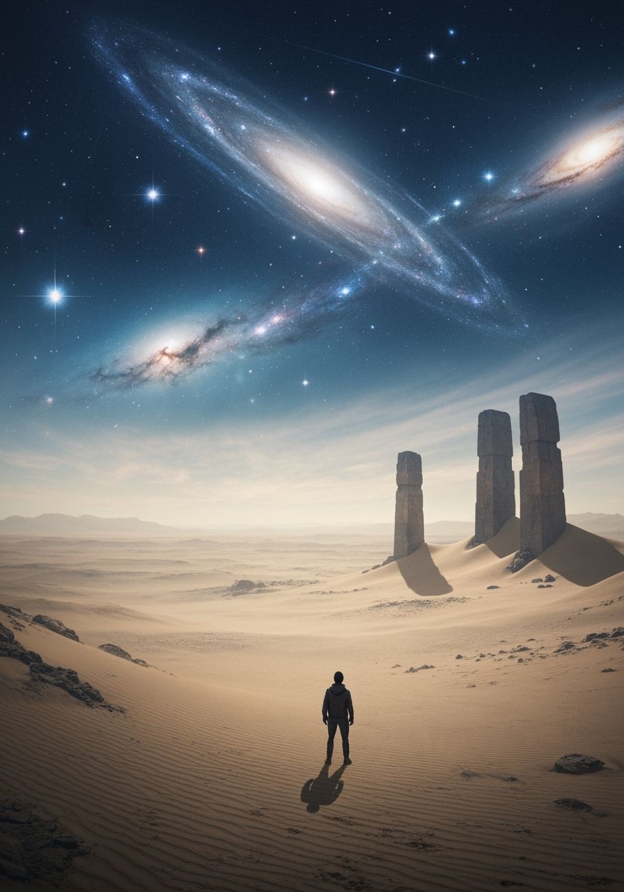 Epic Sci-Fi Landscape: Solitary Man and Ancient Ruins