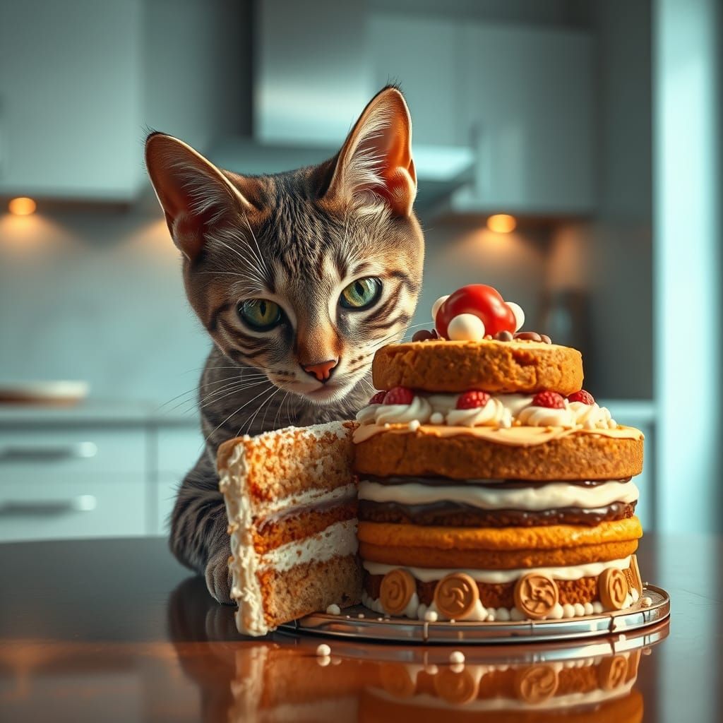 Sleek Cat in Modern Kitchen Secrets a Delicious Multilayered...