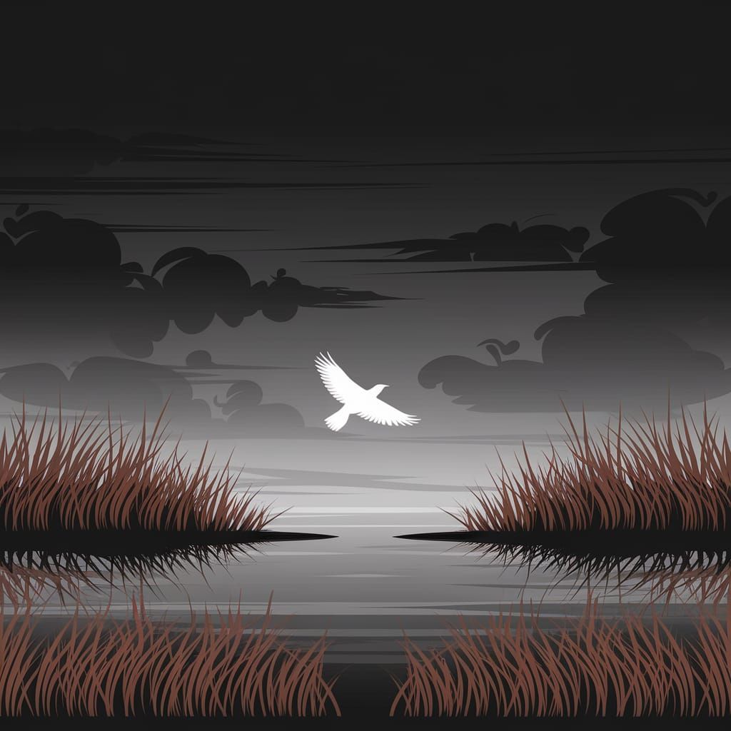 White Bird in Serene Landscape: Fine Art Photography