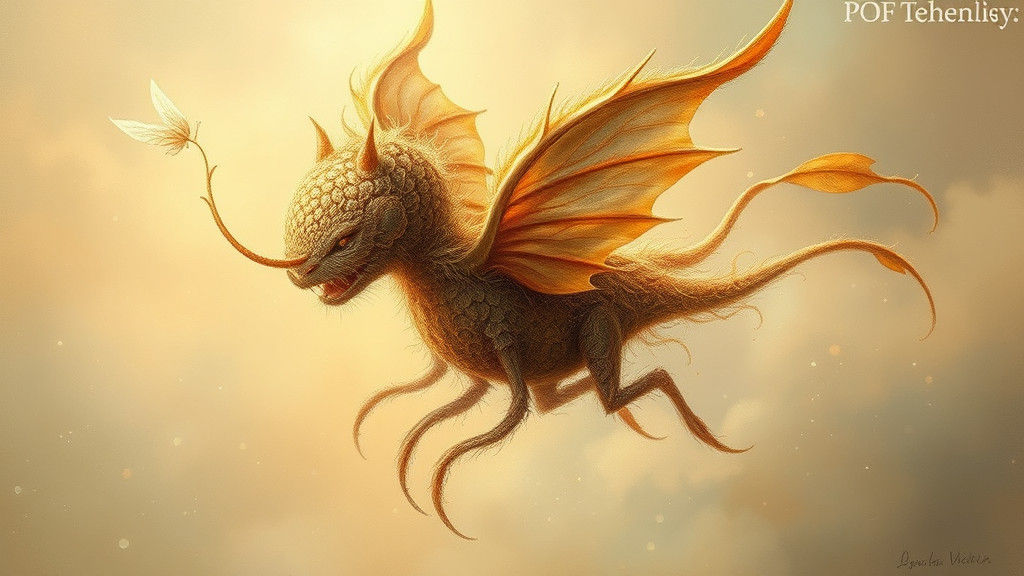 Dreamlike Creature in Golden Light, Detailed Painting