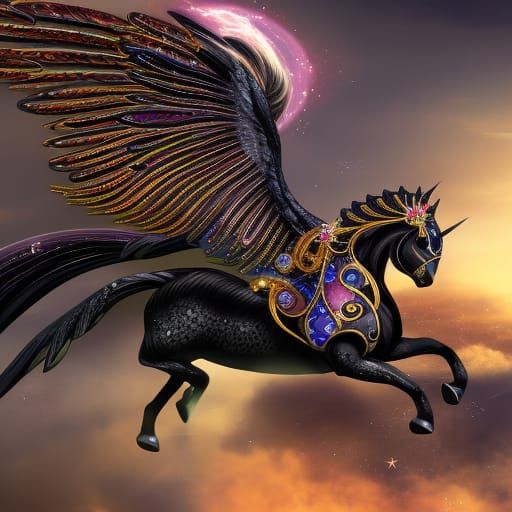 Steampunk Pegasus with Jeweled Wings: Fantasy Art