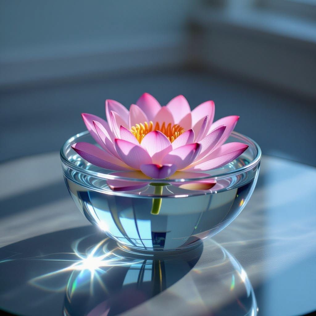 Iridescent Lotus Blooms on Chrome Modern Art