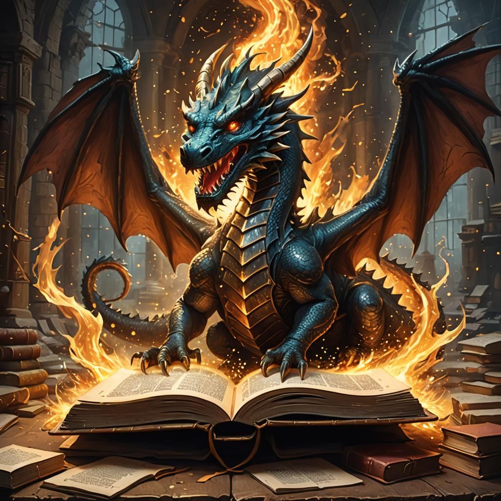 Dragon Emerges from Ancient Tome as Digital Painting