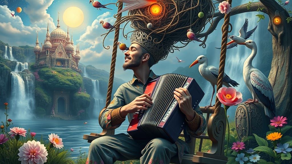 Psychedelic Accordionist in Sacred Geometry Utopia