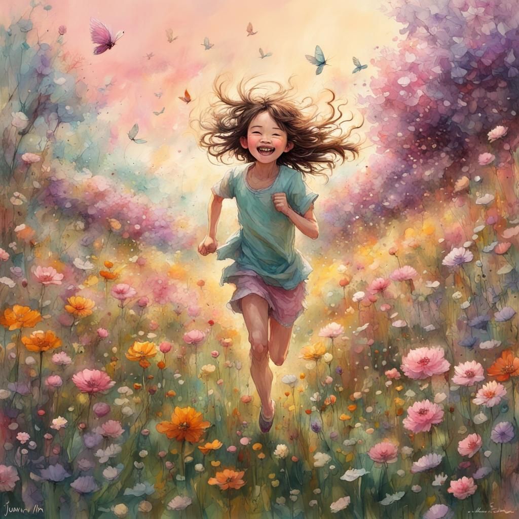 Girl in Spring Meadow: Art Brut Style