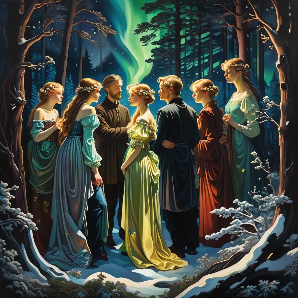 Moonlit Gathering at the Edge of the Woods