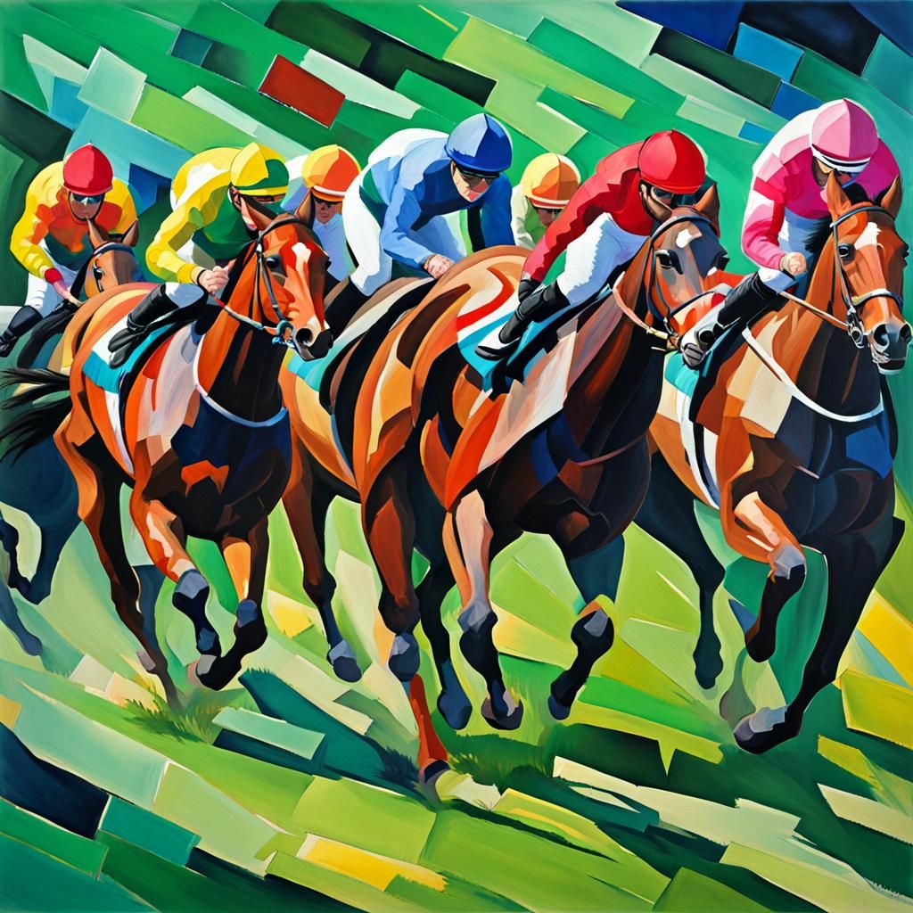 Thoroughbred Horse Race in Abstract Impressionist Style