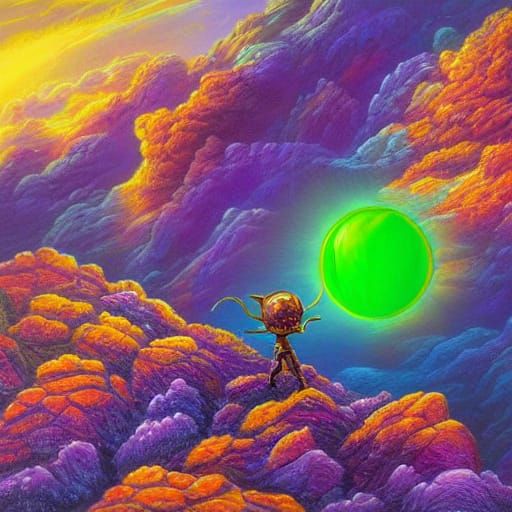 Alien on Mountain in Surrealist Oil Painting