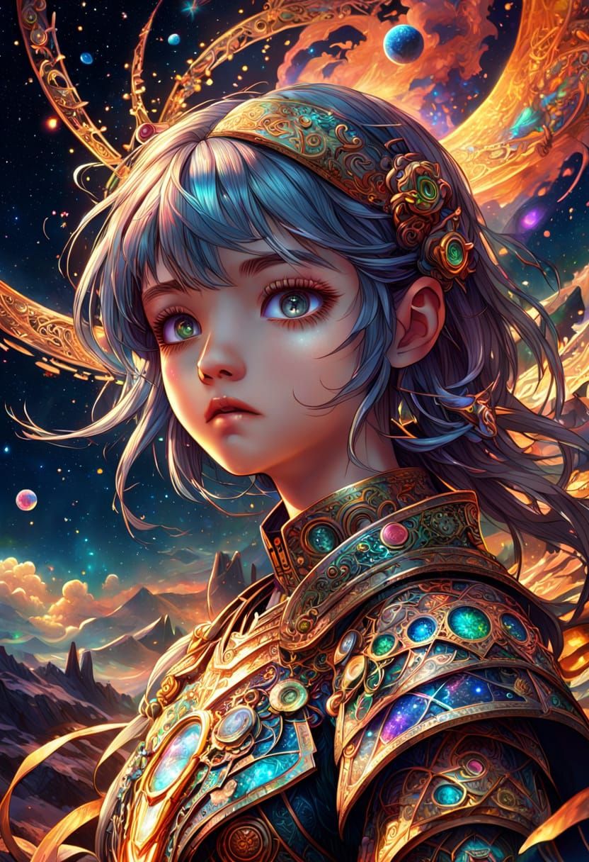 Epic Cosmic Warrior in Digital Mixed Media