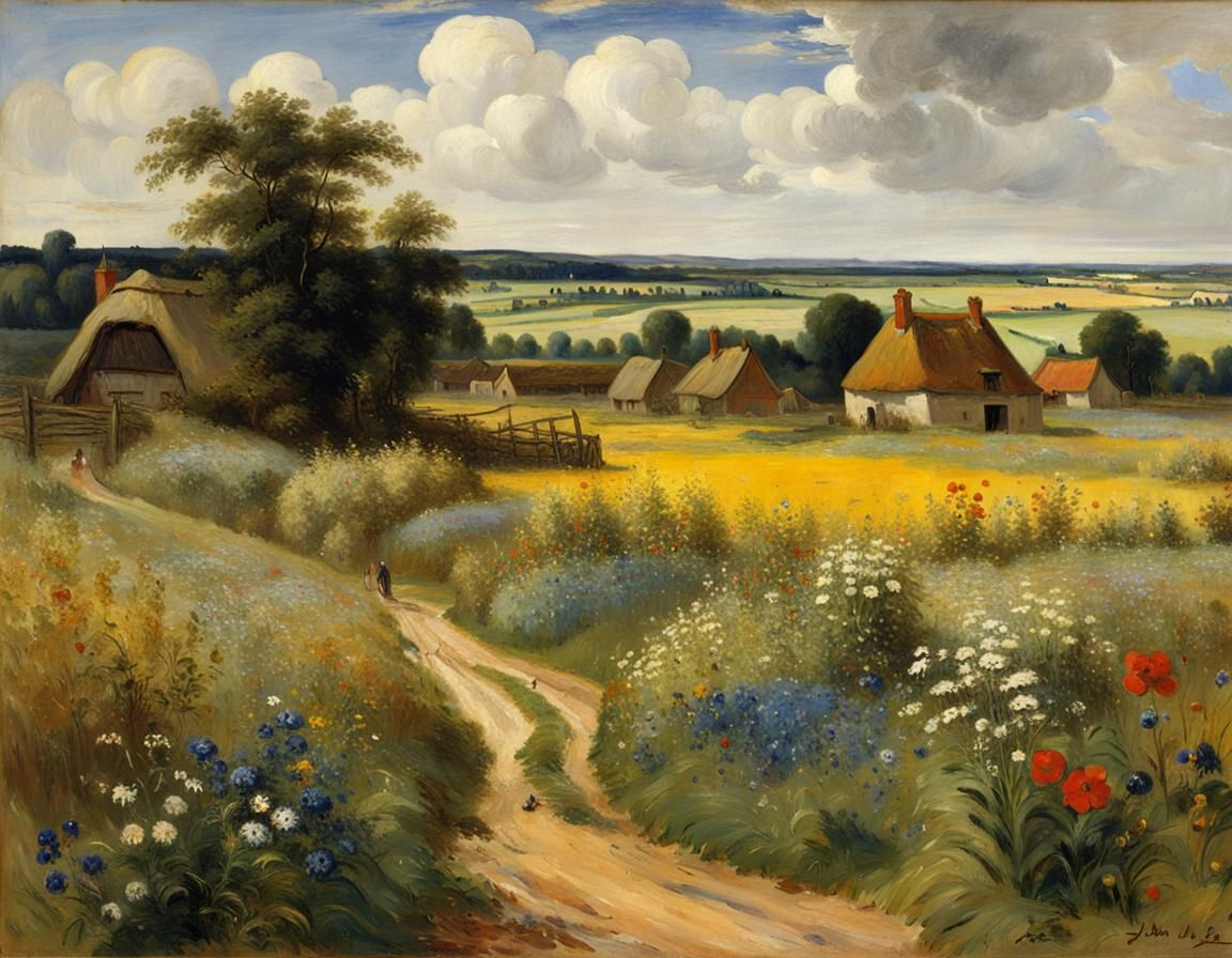 Idyllic Village Landscape as Classic Painting