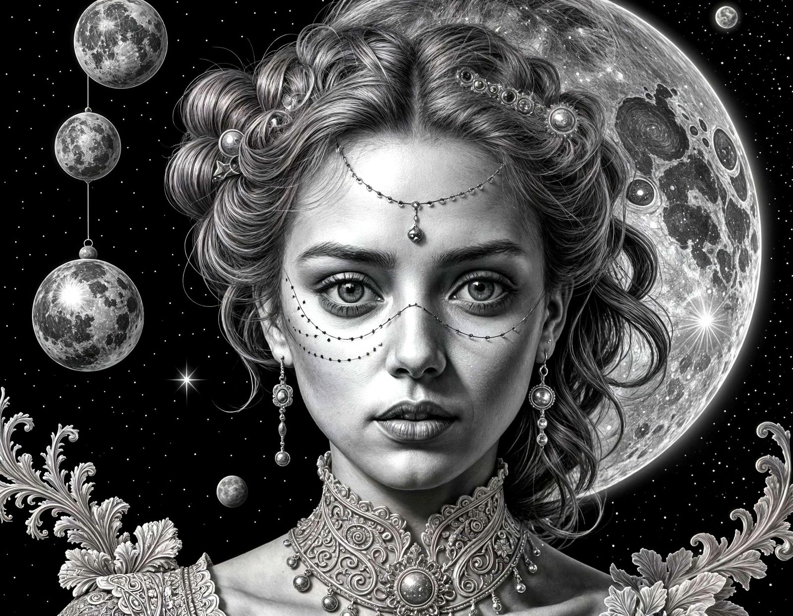 Surreal Girl Portrait with Cosmic Elements