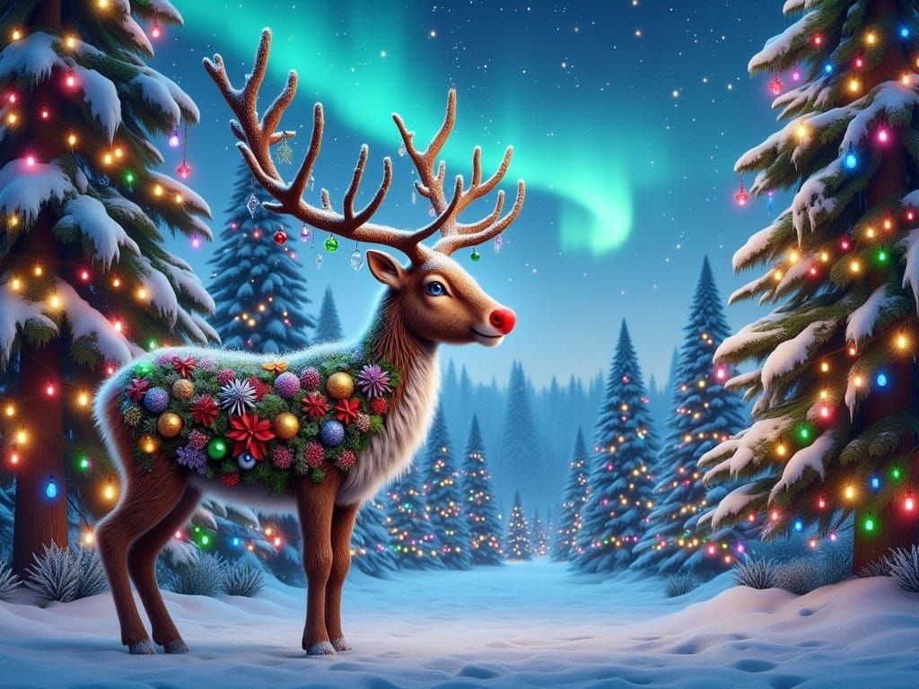 Reindeer Ent in Winter Wonderland with Christmas Lights