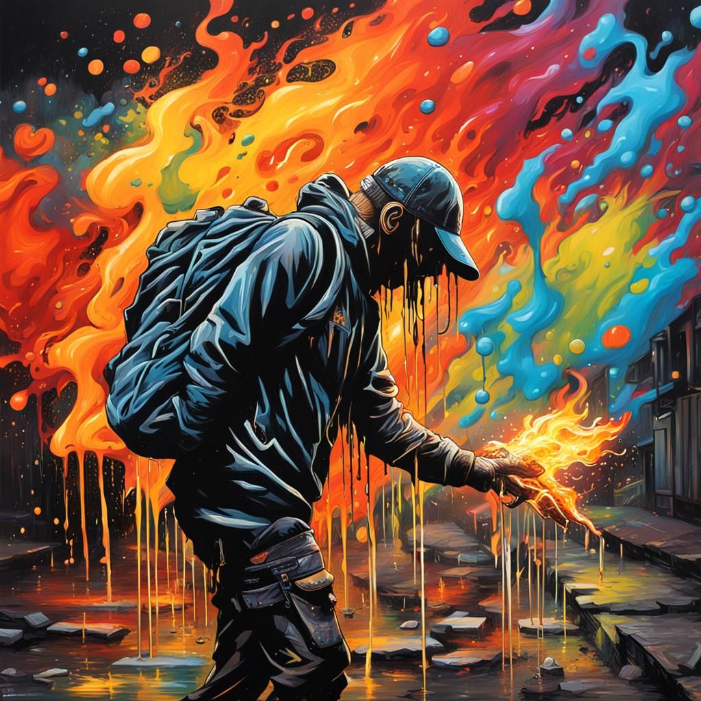 Fiery Rain: Graffiti Art in Polychromatic Style