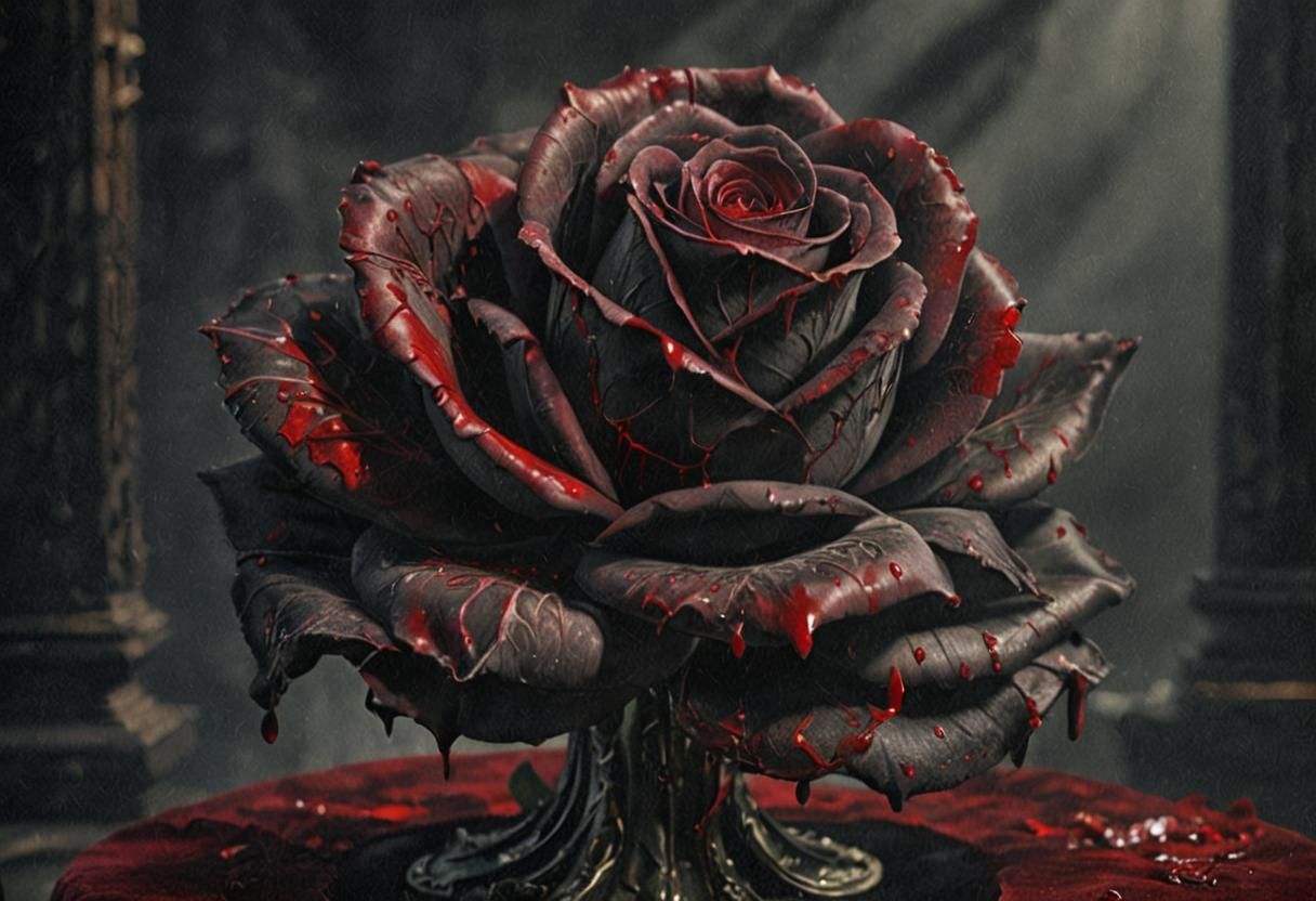 Eerie Black Rose with Blood: Gothic Fantasy Art