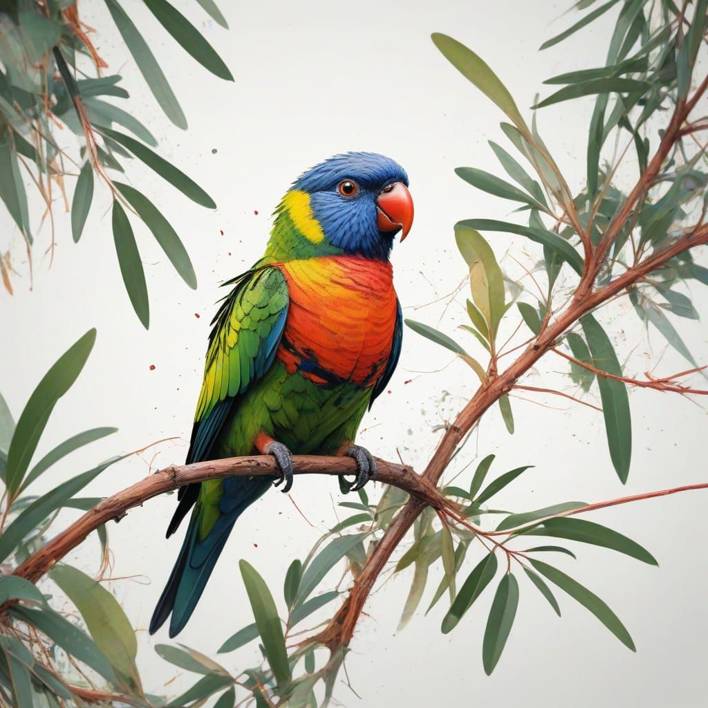 Enchanting Eucalyptus Tree with Rainbow Lorikeet