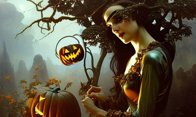 Halloween Tricksters in Baroque Romanticism Landscape