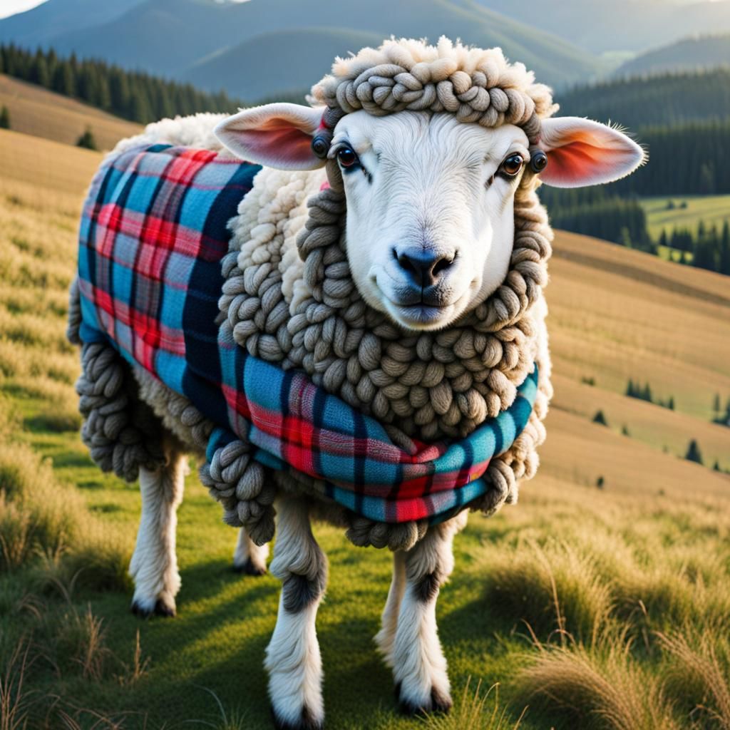 Plaid Sheep: Hyperdetailed Tapestry-Style Animal Portrait