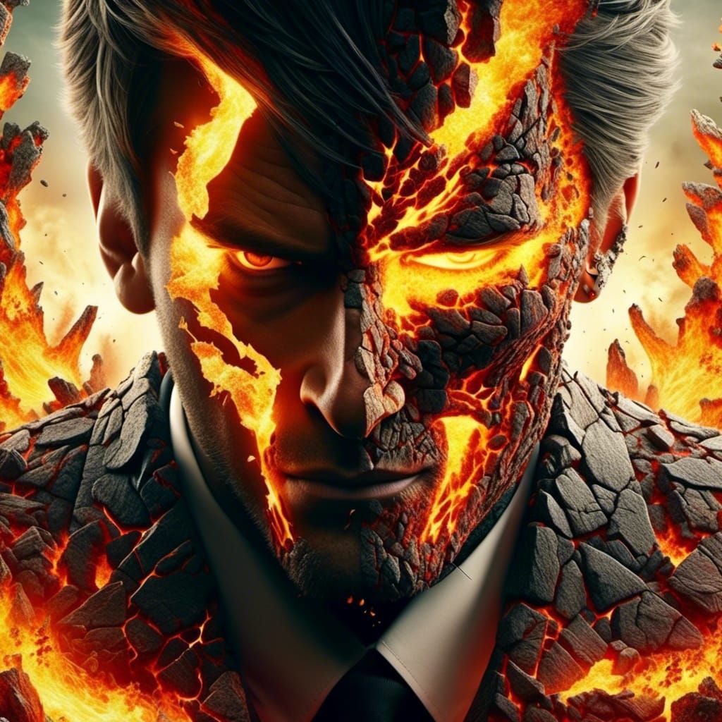 Fiery Hitman Transformation: A Split Image Portrait