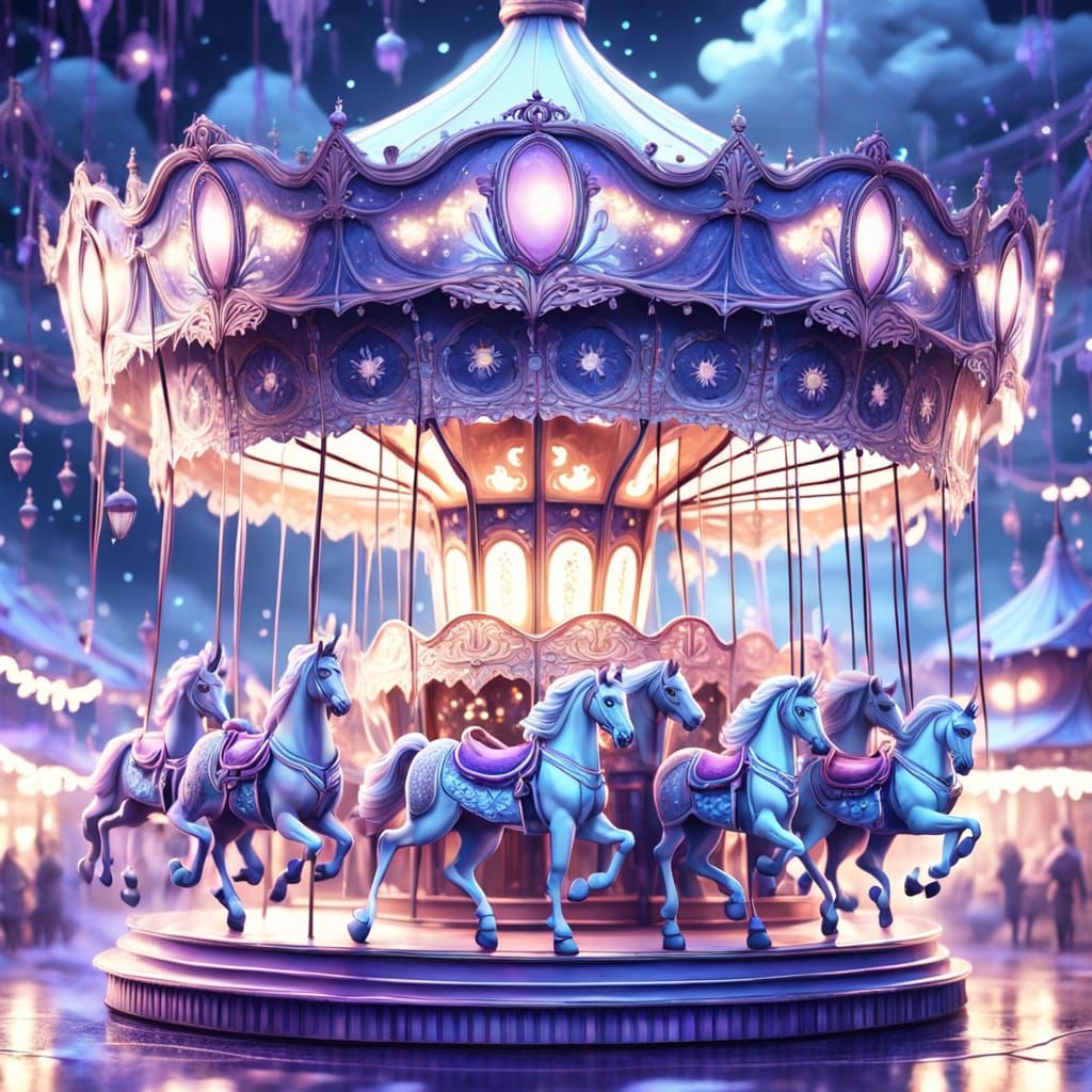 Dreamlike Carousel in Moonlight: Whimsical Fantasy