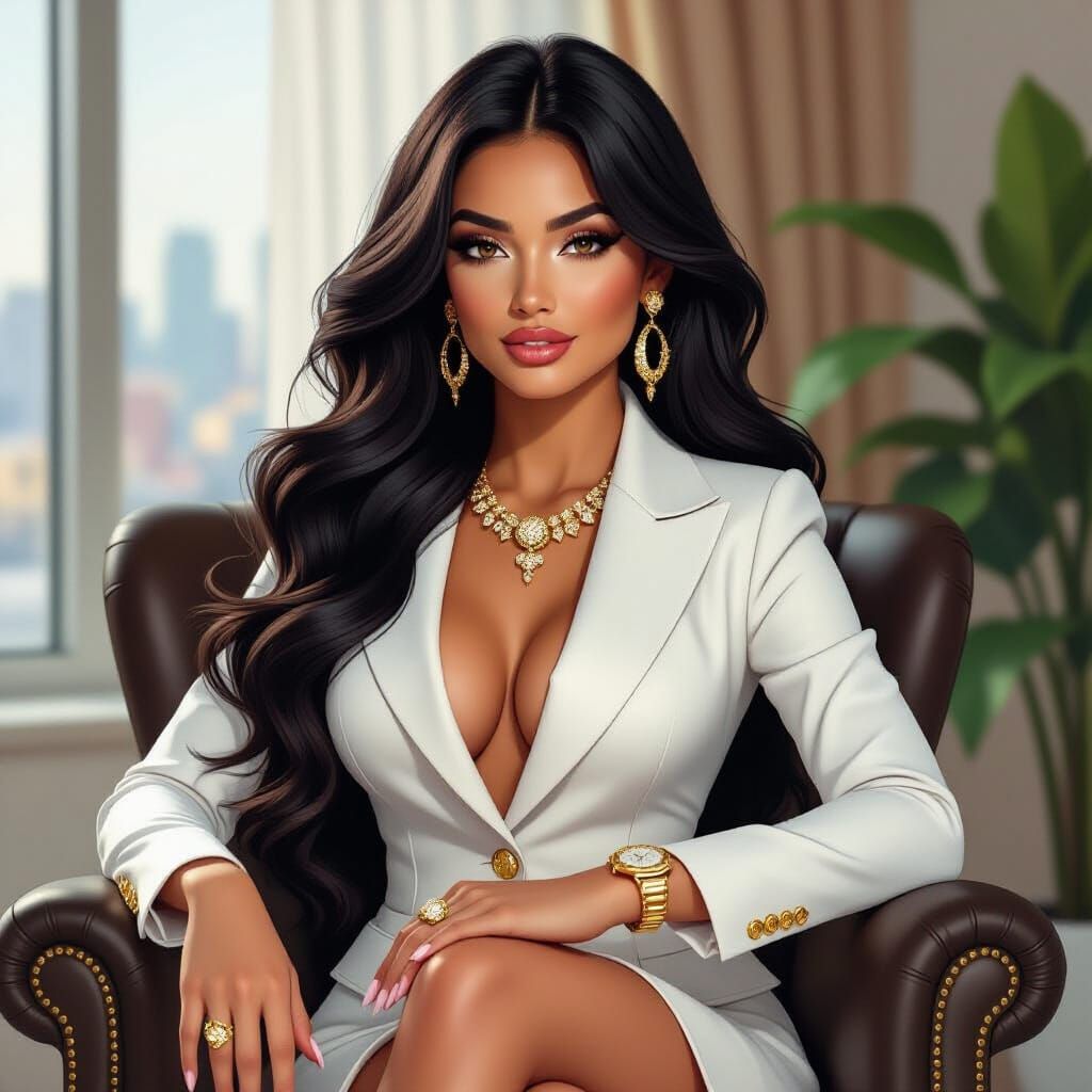 Latina Assistant with Exaggerated Features as Digital Art