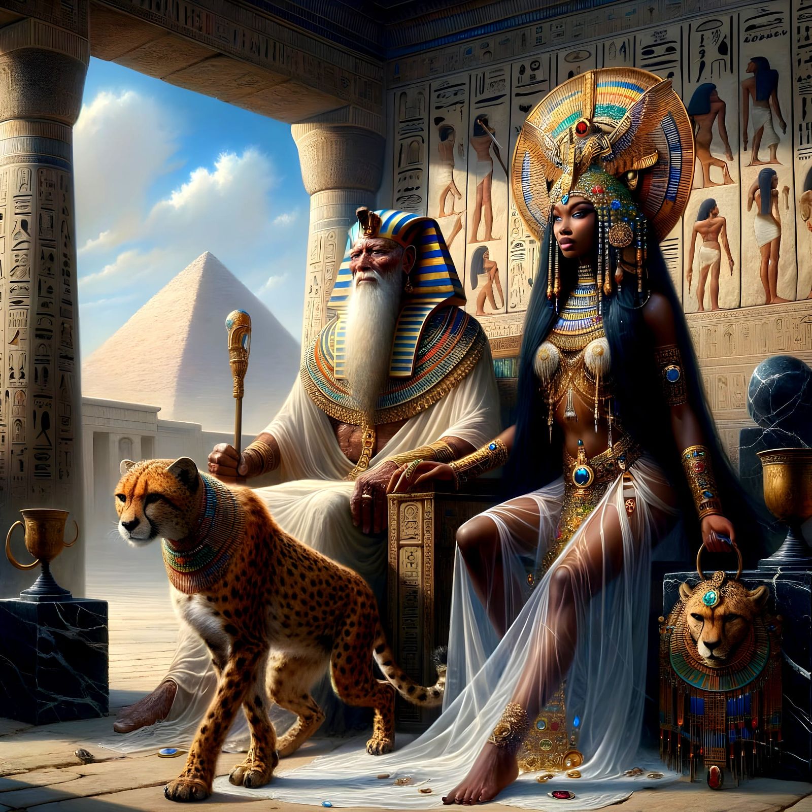 Elegant Ancient Egyptian Royalty in Grand Oil Painting