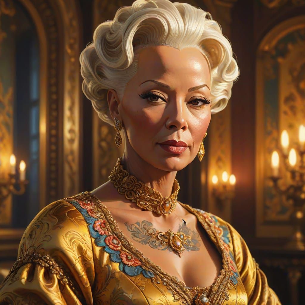 Elegant Baroque Portrait of Woman with Rose