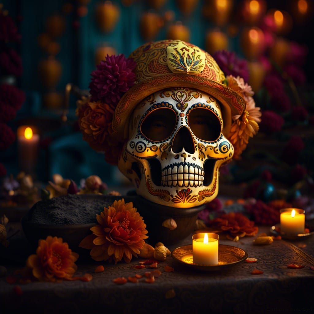 Día de los Muertos with Golden Accents