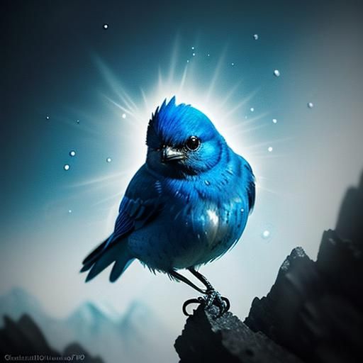Adorable Baby Bluebird Portrait in Whimsical Style