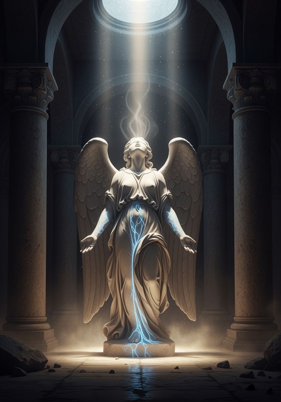 Marble Angel Sculpture Awakens With Ethereal Light
