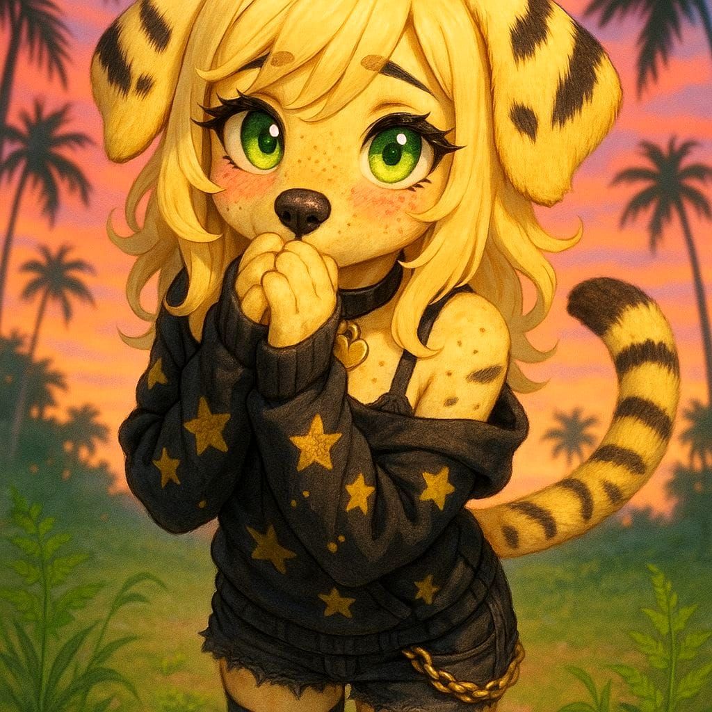 Cute Yellow Tigertdog Furry Anthro with Blonde Hair