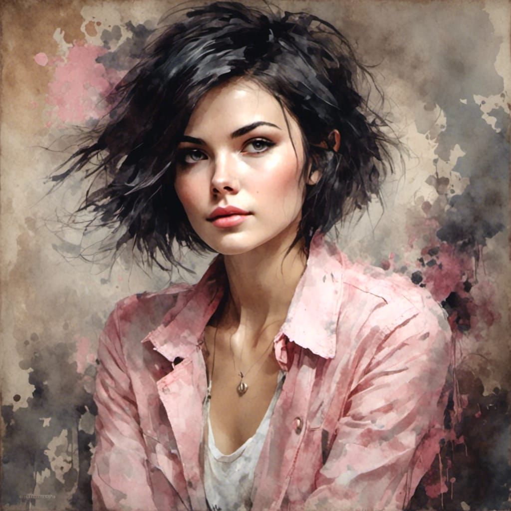 Stunning Woman in Antique Watercolor Style