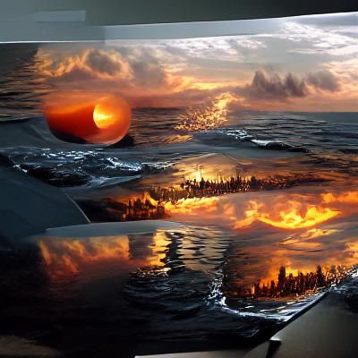 Infinite Ocean Sunset: A Matte Painting Reflection