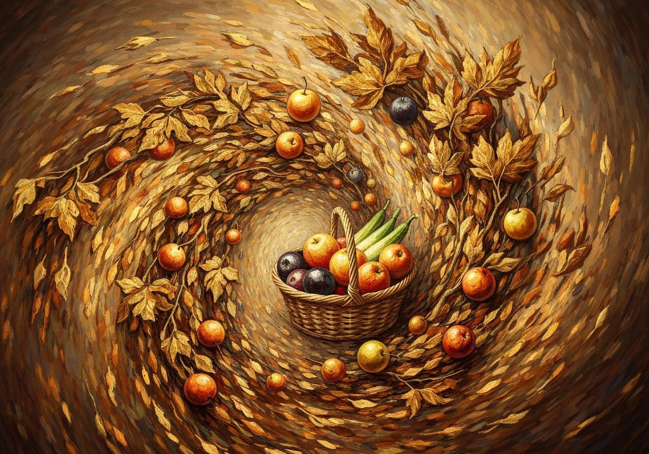 Autumn Harvest Spiral Painting with Bold Brushwork