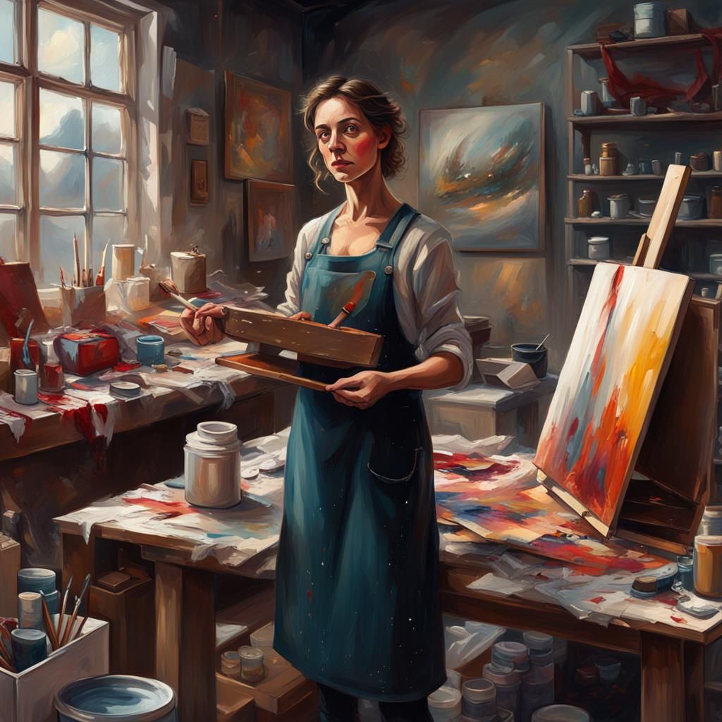 Woman Artist Painting Christmas Presents: Detailed Matte Pai...