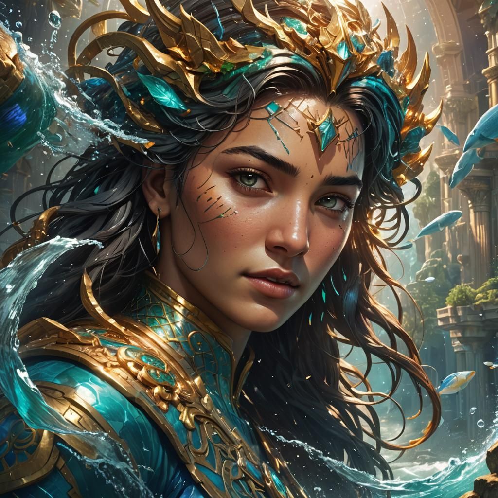 Hyperrealistic Atlantis Splash Art in Color Depth