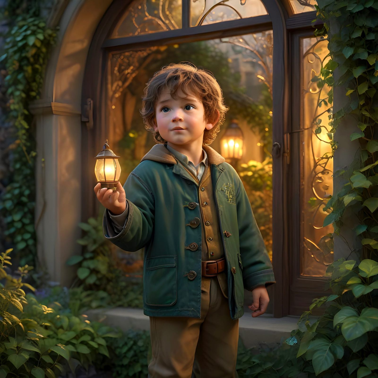 A Happy Hobbit Toddler in Art Nouveau Splendor