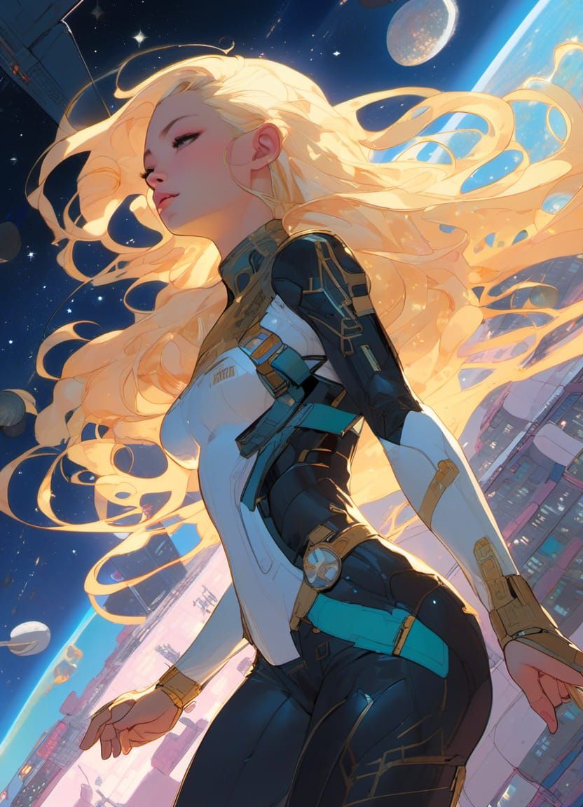 Futuristic Tokyo Girl in Space Concept Art