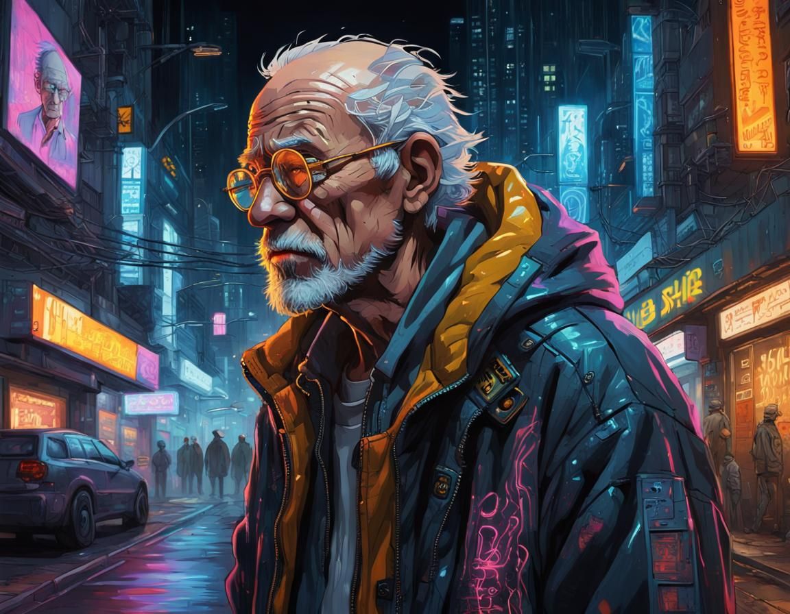 Cyberpunk Hip-Hop Old Man in Anime Style