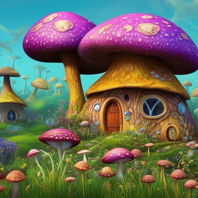 Fairy Mushroom House: Hyperdetailed Digital Illustration