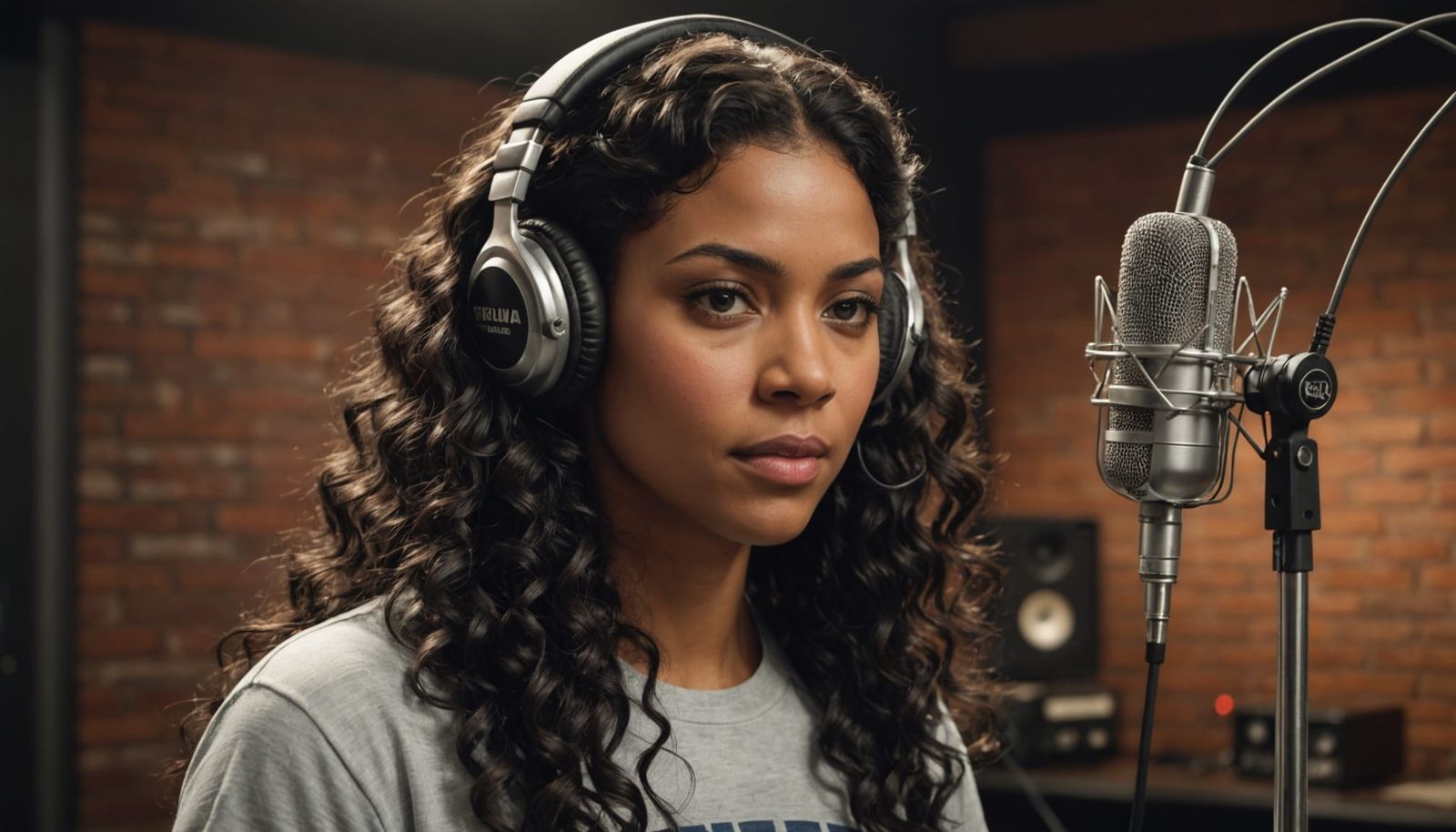 Veloura: Singer with Headphones and Studio Microphone Portra...