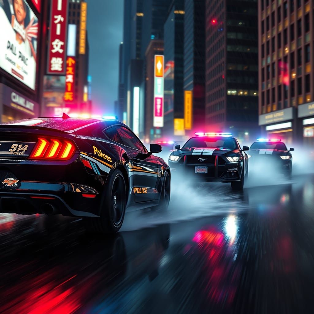 Gritty Police Chase Unfolds Through Rain-Slicked City Street...