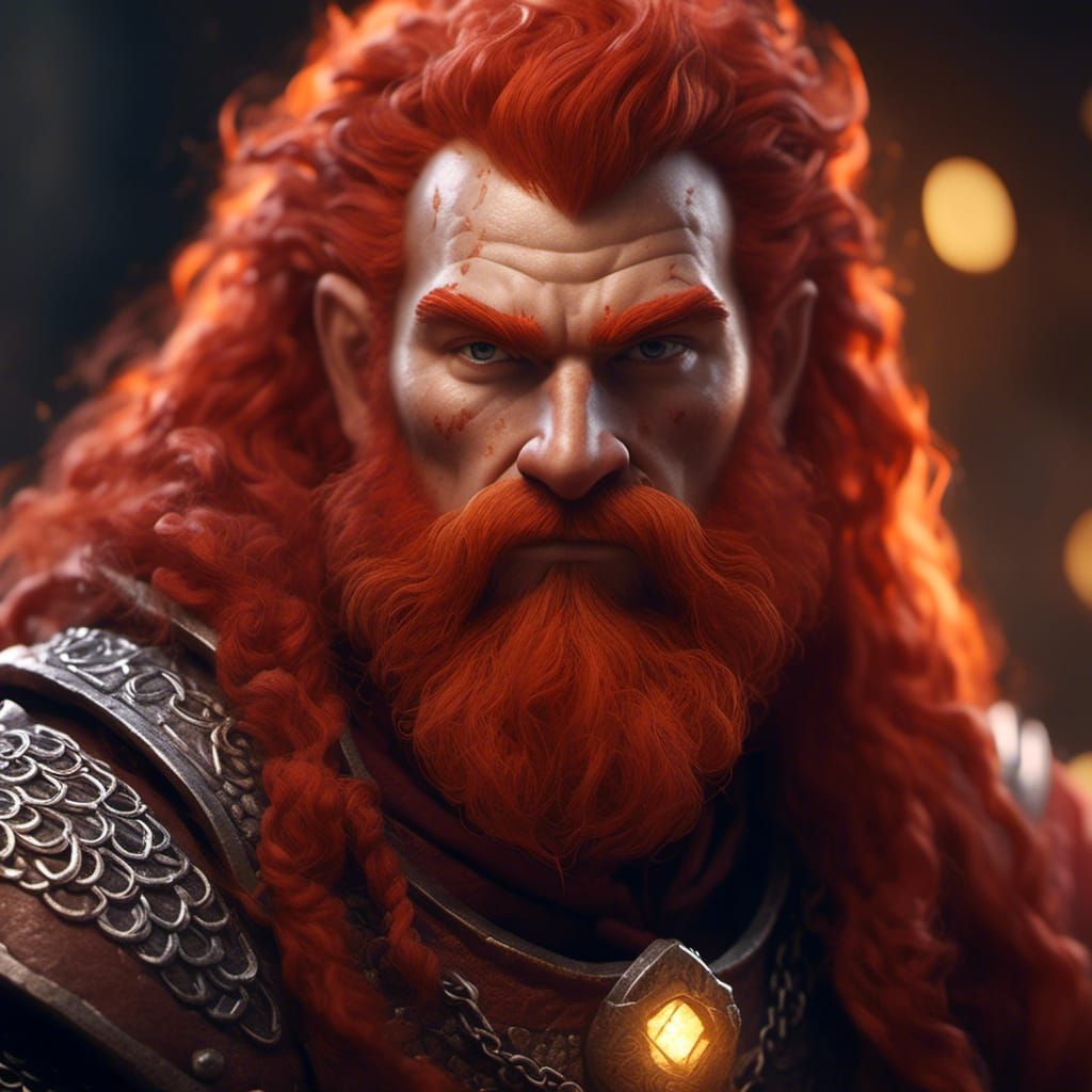 Hyperrealistic Dwarf Portrait with Red Hair