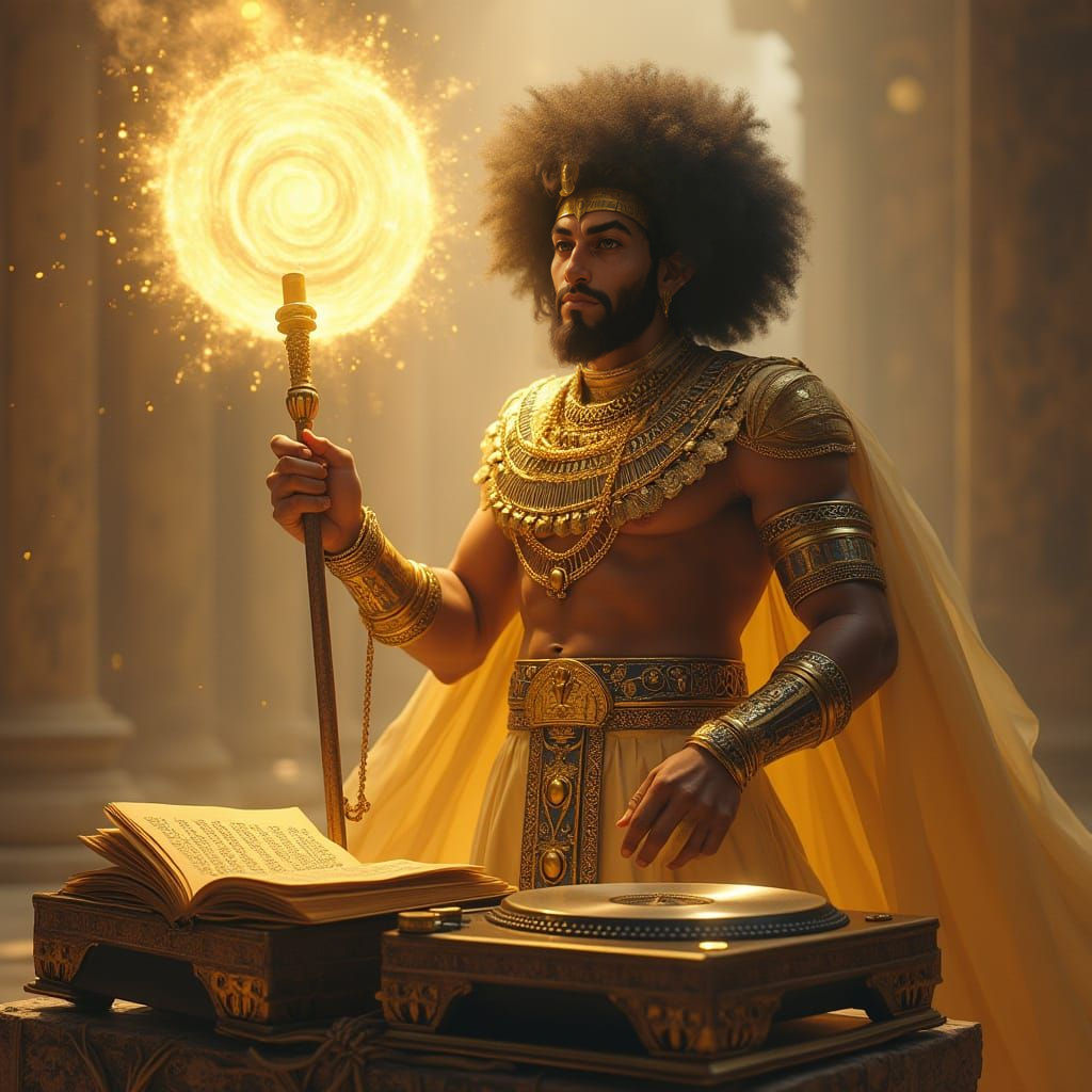 Egyptian Wizard Spreads Magic with Flying Book in DJ Style