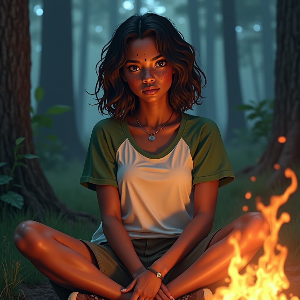 Confident Portrait in Camp Setting as Digital Painting