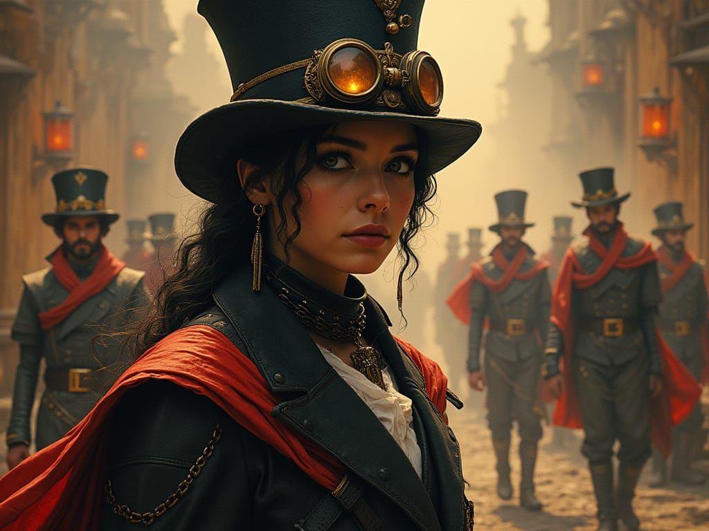 Epic Steampunk Adventure Scene with Cinematic Lighting