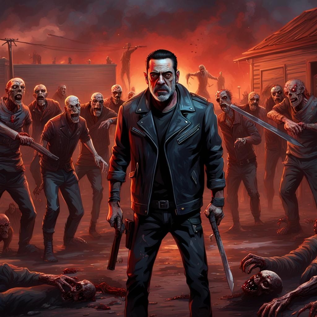 Negan and Zombie Horde: Detailed Matte Painting