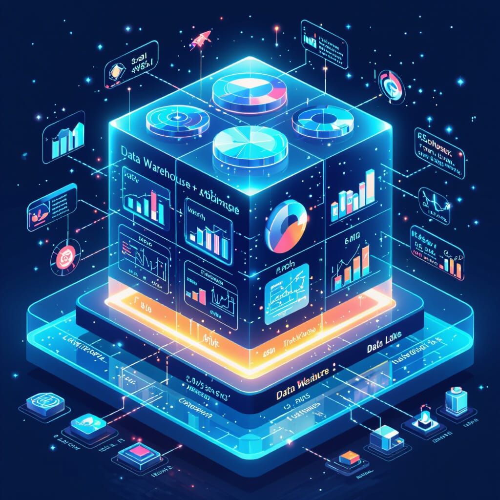 Isometric Data Warehouse Model in 3D Infographic